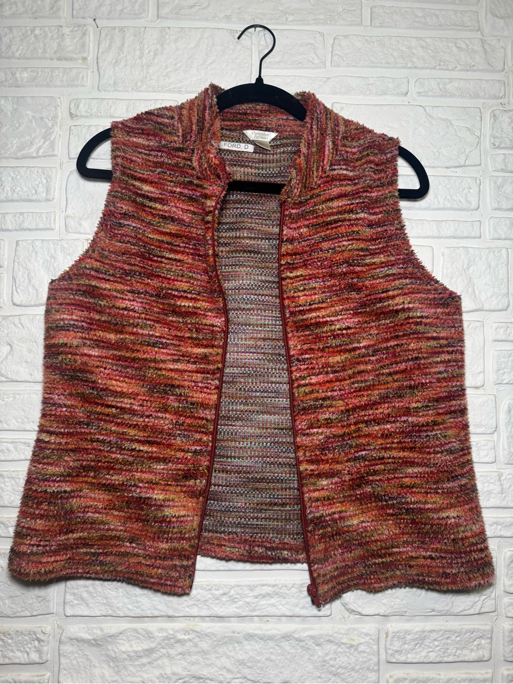 Christopher & Banks Multi Color Marled Space Dye Knit Zip Up Vest L